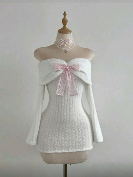 VEMO|pink bow knit minidress