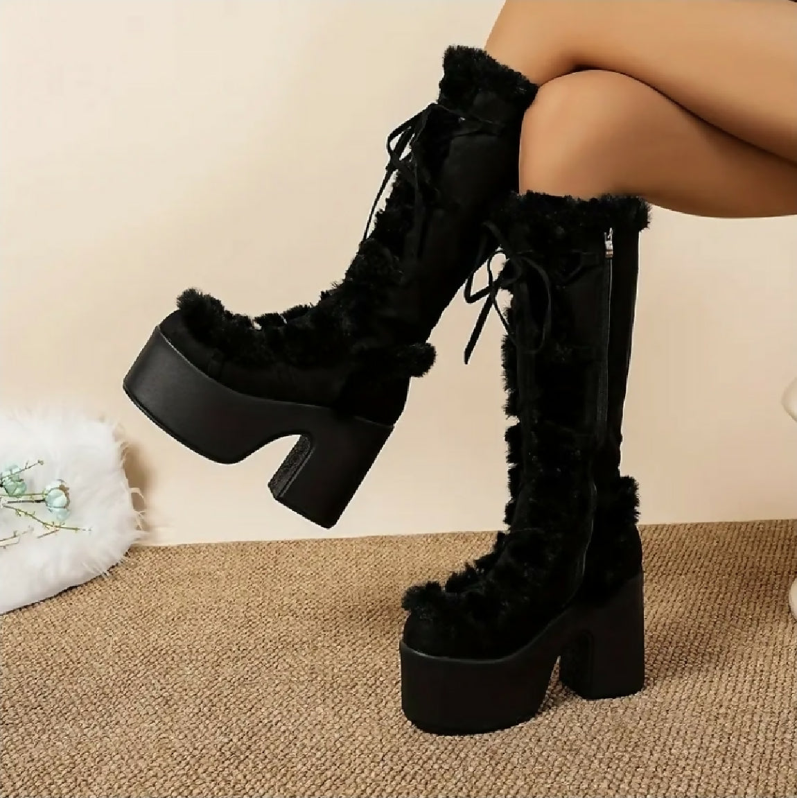 VEMO|Chunky Heel Knee-High Boots