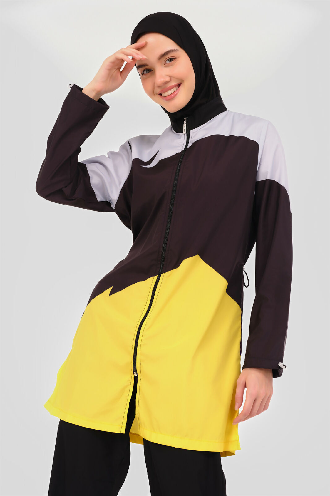 🖤💛 بوركيني تركي 5 قطع – أسود مع أصفر ستايل سبور