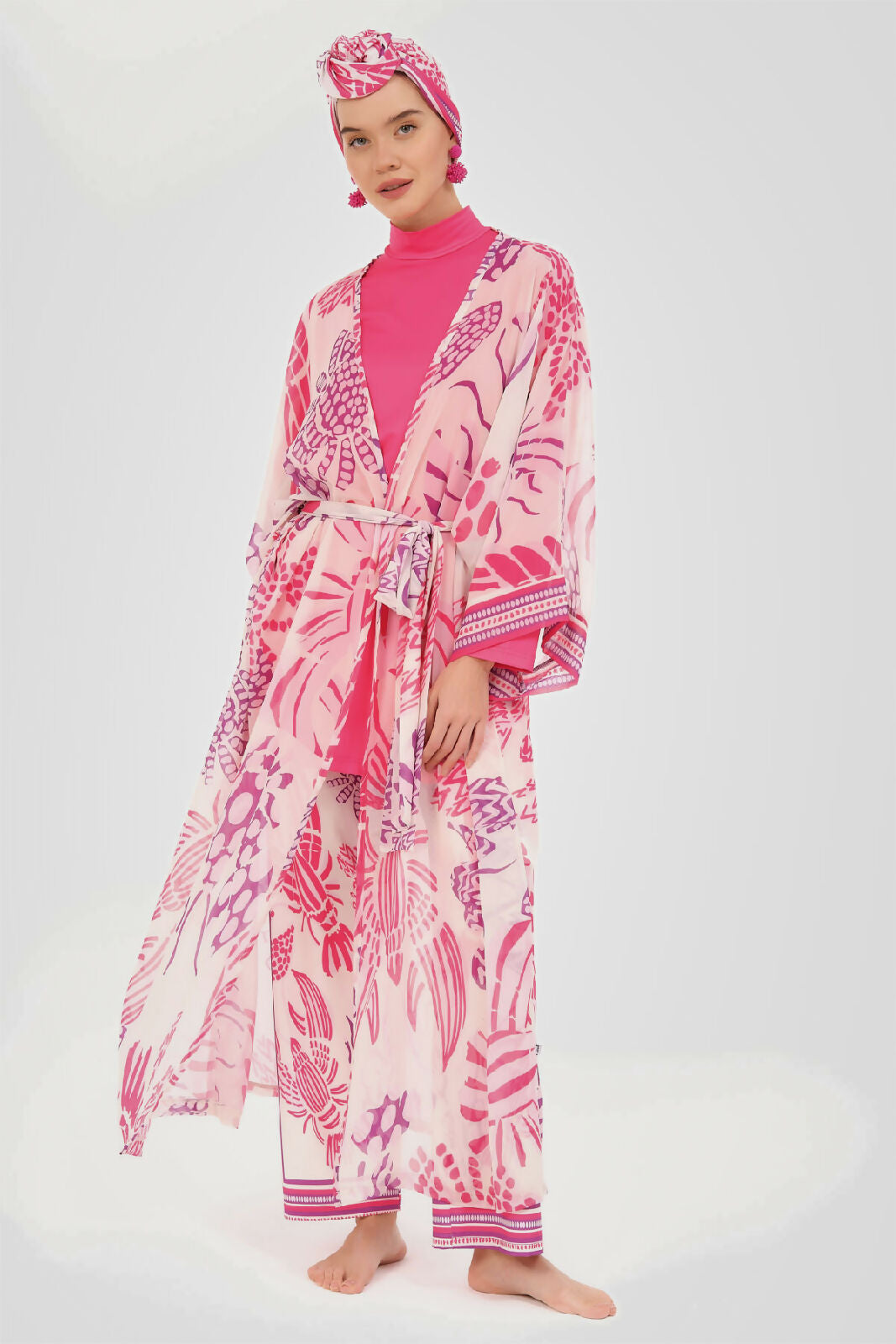 💗 بوركيني تركي 6 قطع – فوشيا بطبعات مميزة