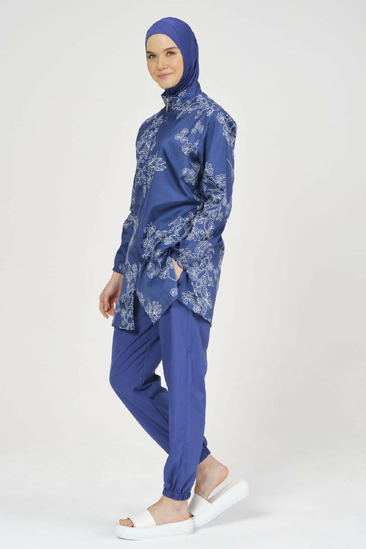 🖤💙 بوركيني تركي 5 قطع – سادة بنقش ناعم راقي