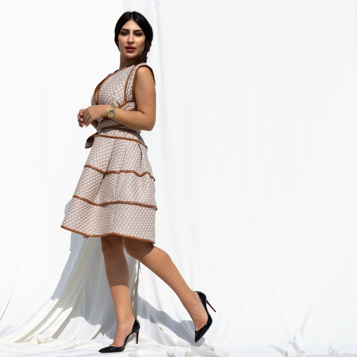 Dress with leather