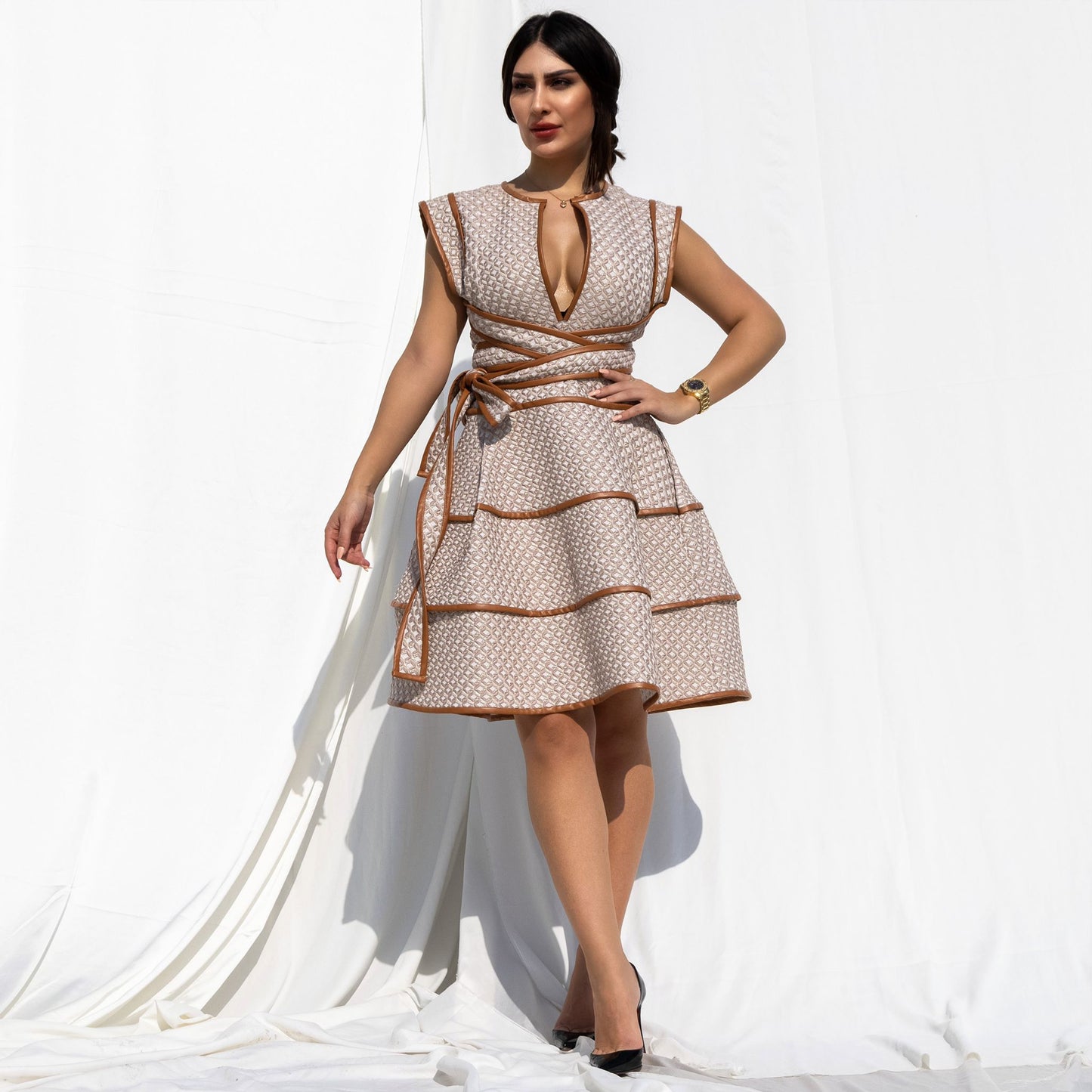 Dress with leather