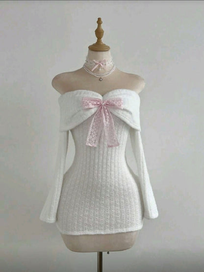 VEMO|pink bow knit minidress