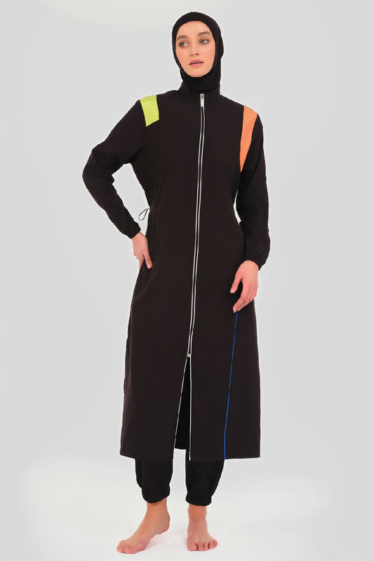 بوركيني تركي طويل – أسود بلمسة سبور عصرية