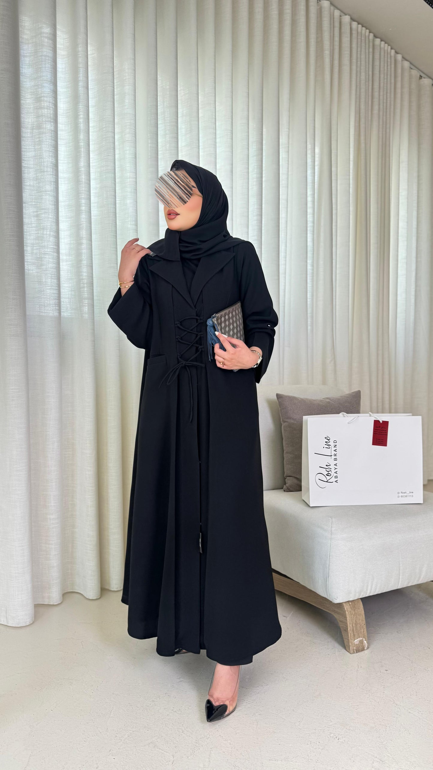 عبايه ساده مع ربطات - 1