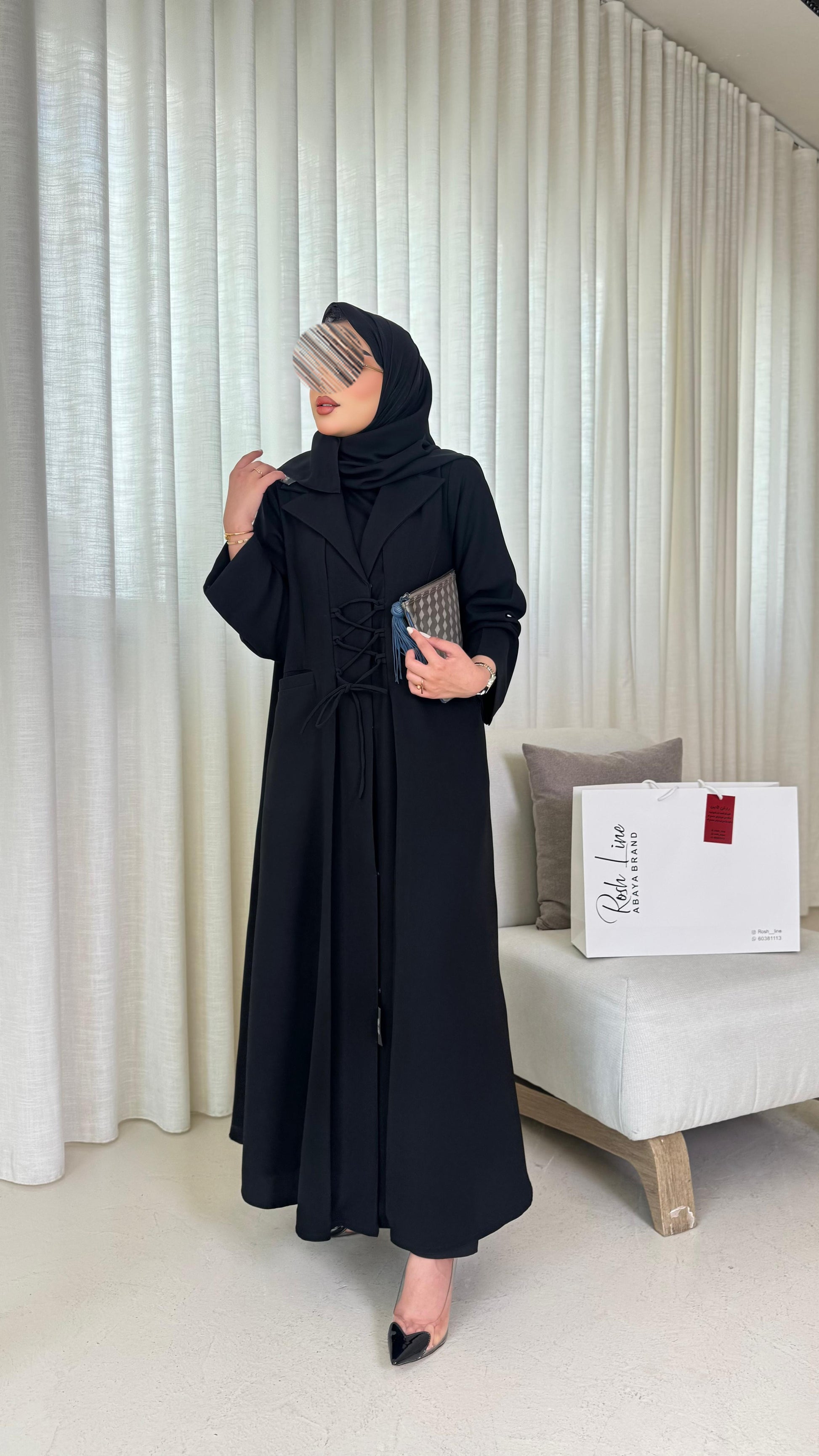 عبايه ساده مع ربطات - 1