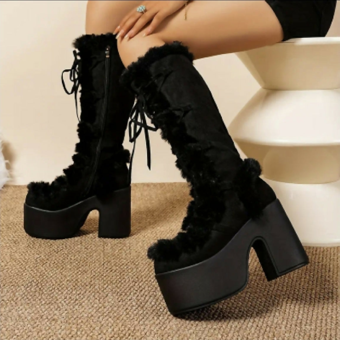 VEMO|Chunky Heel Knee-High Boots