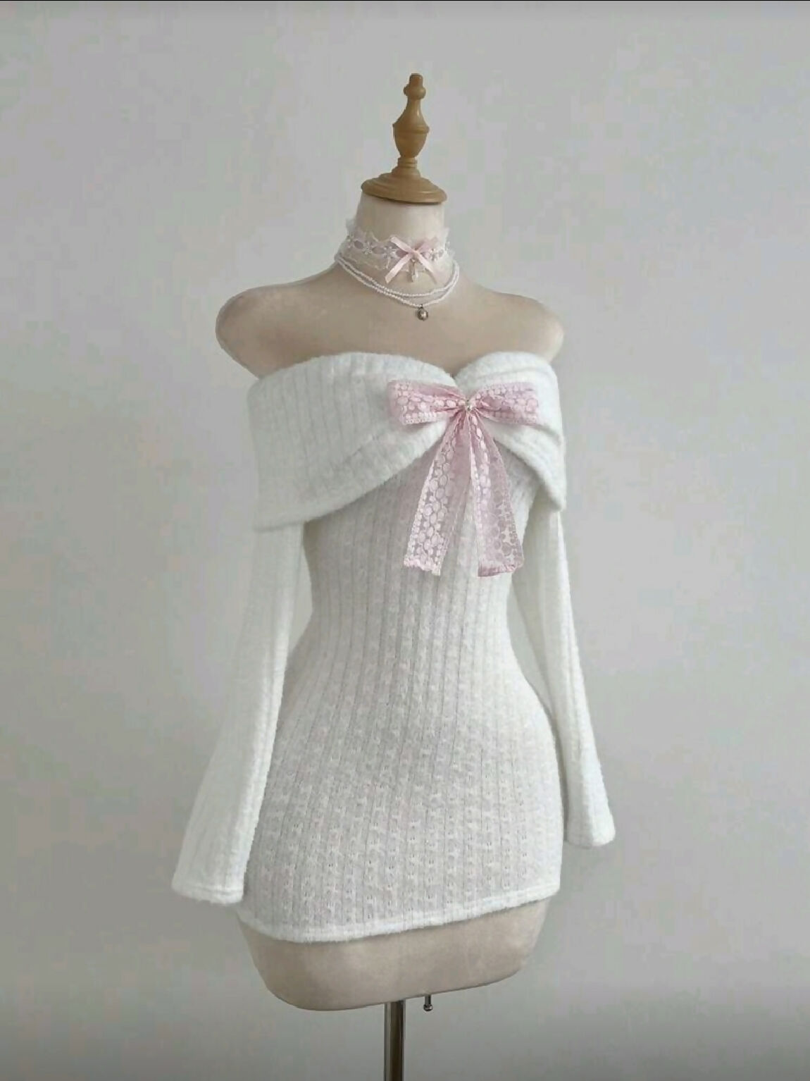 VEMO|pink bow knit minidress