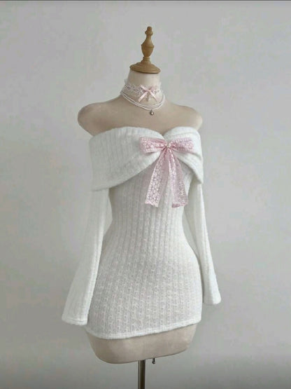 VEMO|pink bow knit minidress