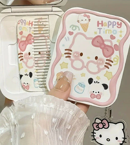 Sanrio for hello kitty Foldable Handheld Makeup Mirror + hair comb