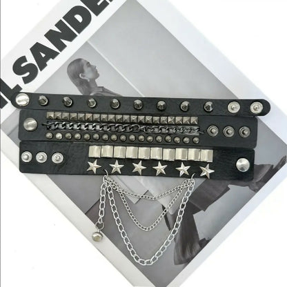 VEMO|3pcs Punk Rock Gothic Spike & Chain Bracelet Set