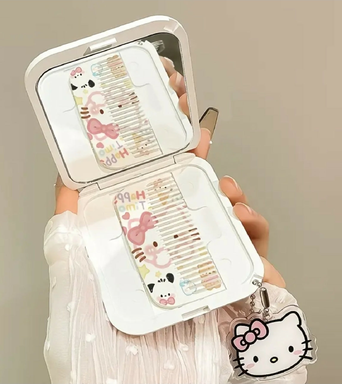 Sanrio for hello kitty Foldable Handheld Makeup Mirror + hair comb