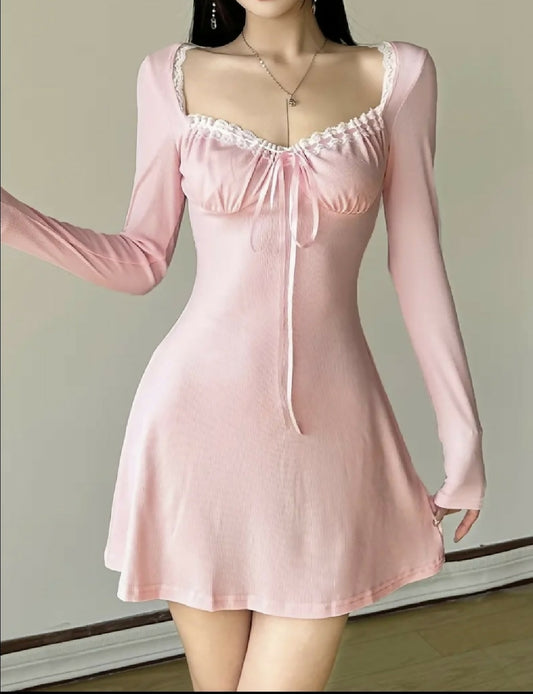 VEMO|French-Style Contrast Lace Dress