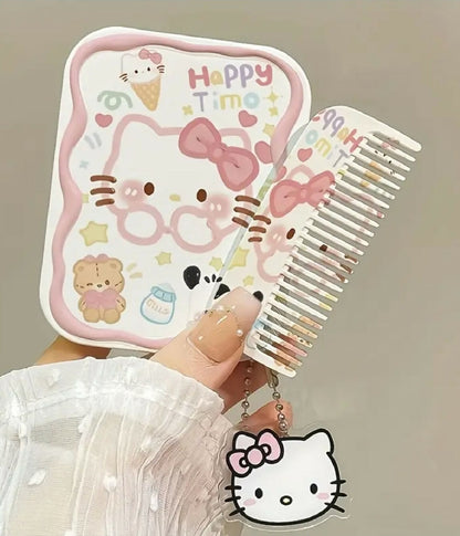 Sanrio for hello kitty Foldable Handheld Makeup Mirror + hair comb