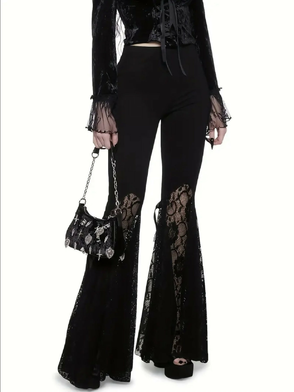 VEMO| Gothic wide leg lace pants