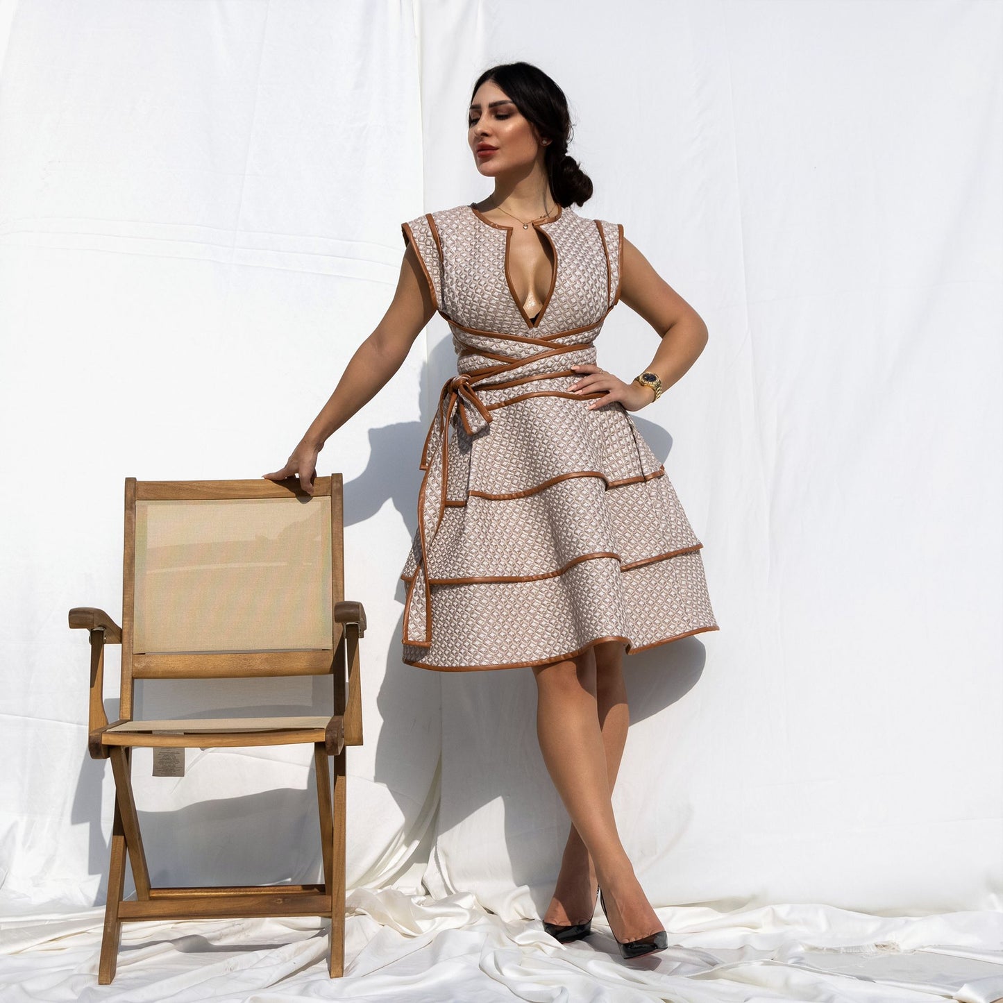 Dress with leather